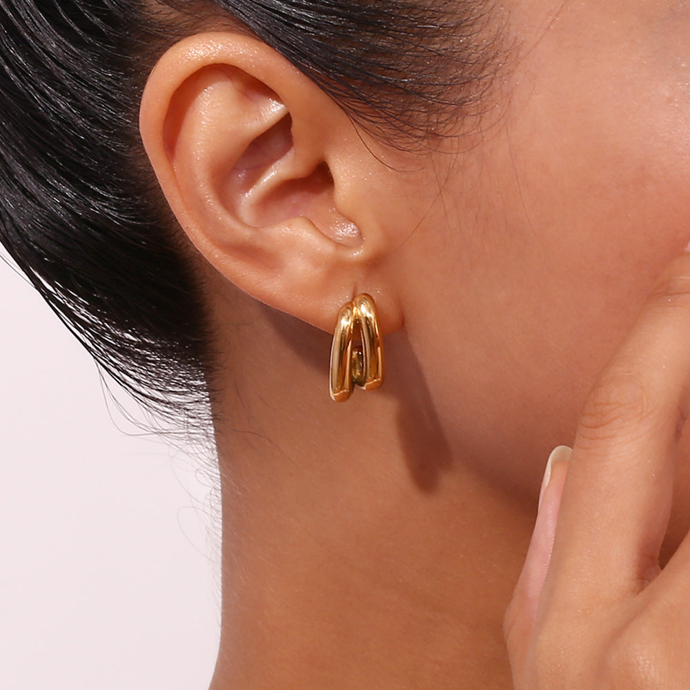 Double Layer Half Stud Earrings