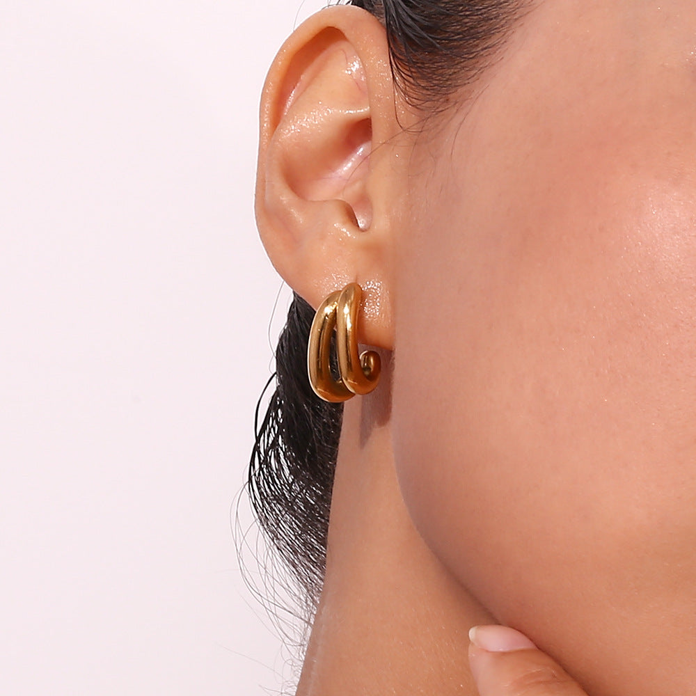 Double Layer Half Stud Earrings