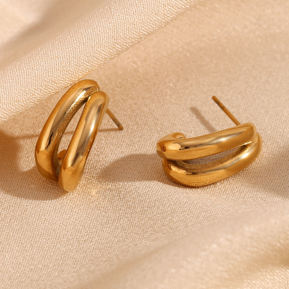 Double Layer Half Stud Earrings