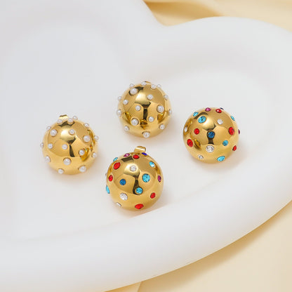 Multicolor Stone Ball Stud Earrings