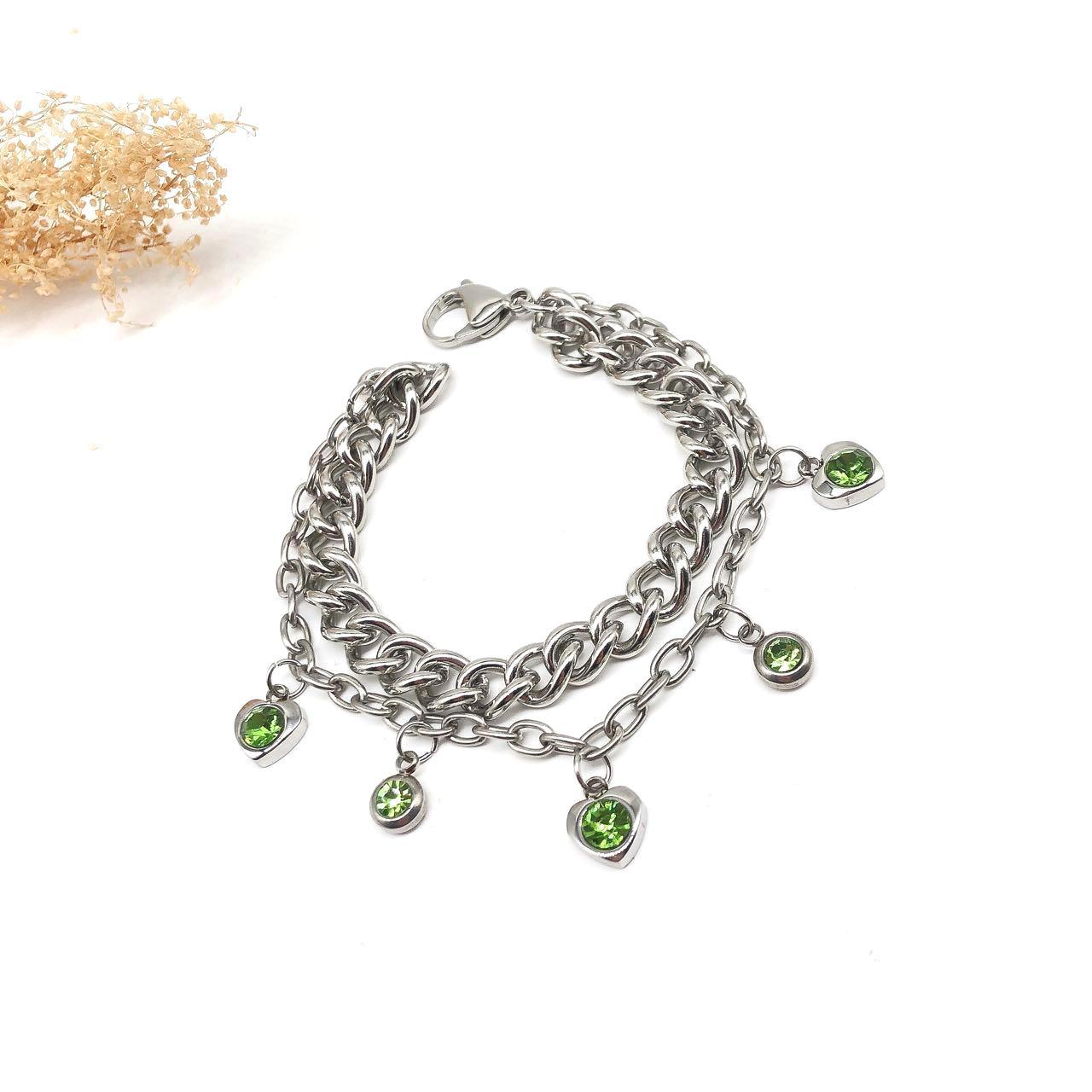 Double Chain Green Charm Bracelet