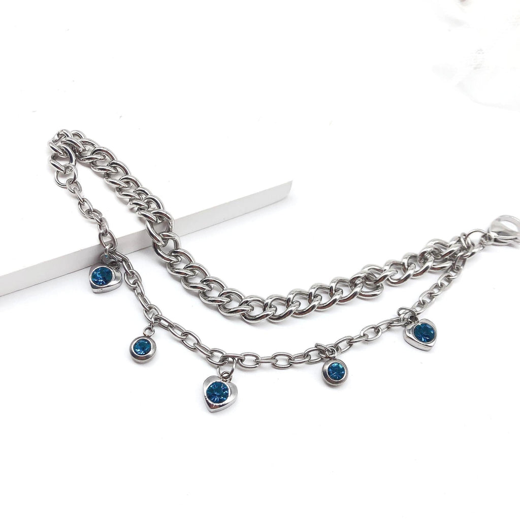 Double Chain Blue Charm Bracelet