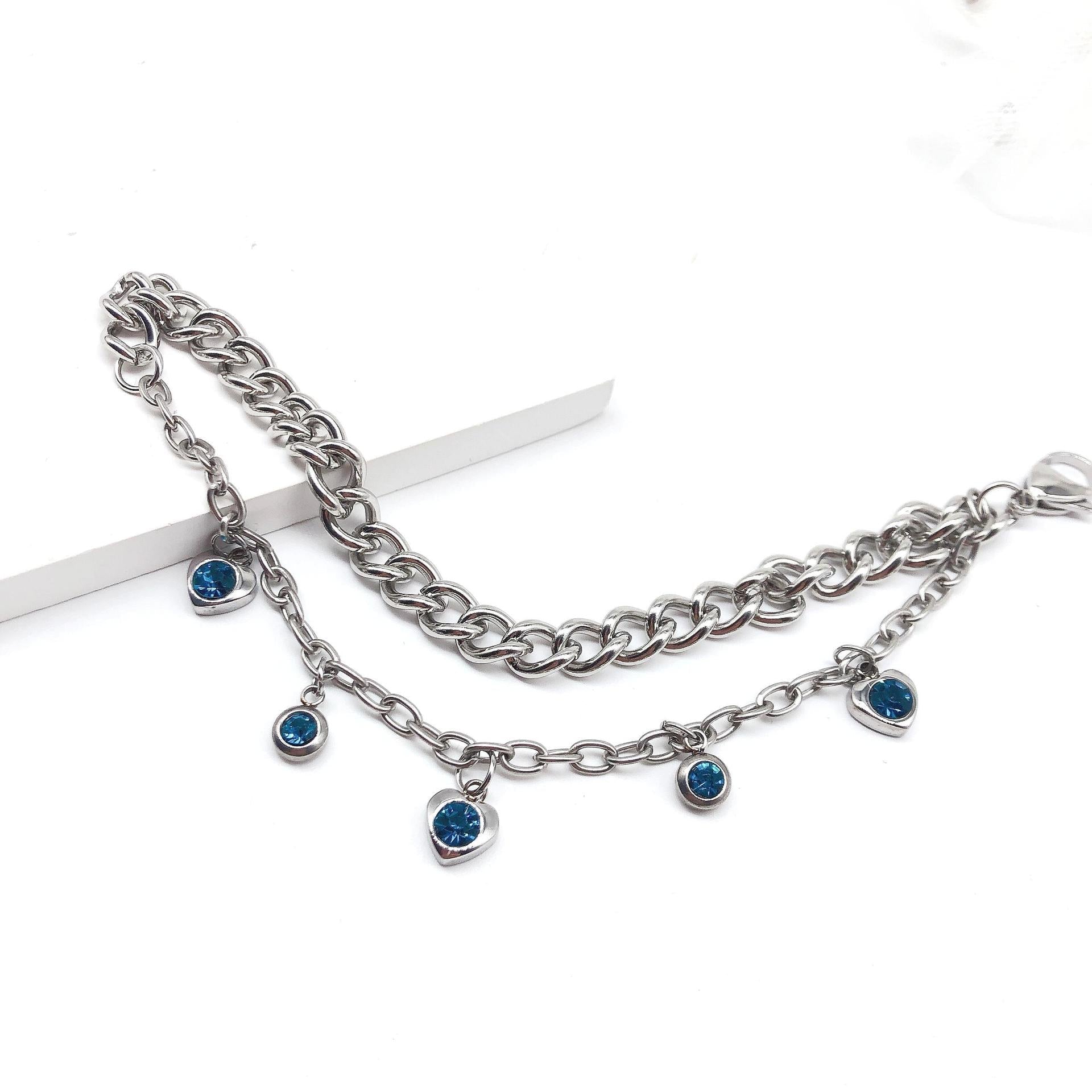 Double Chain Blue Charm Bracelet