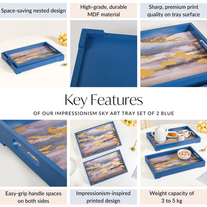 Impressionism Sky Art Tray Set Of 2 Blue