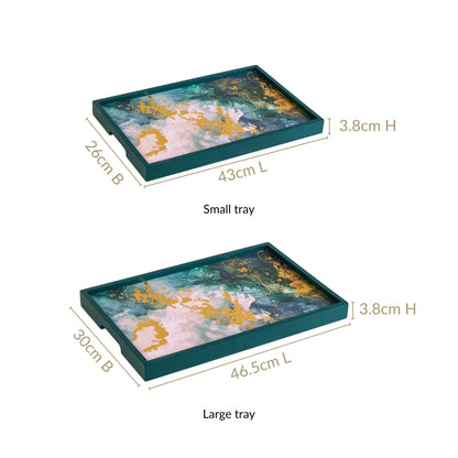 Impressionism Sky Art Tray Set Of 2 Teal Matte Gold