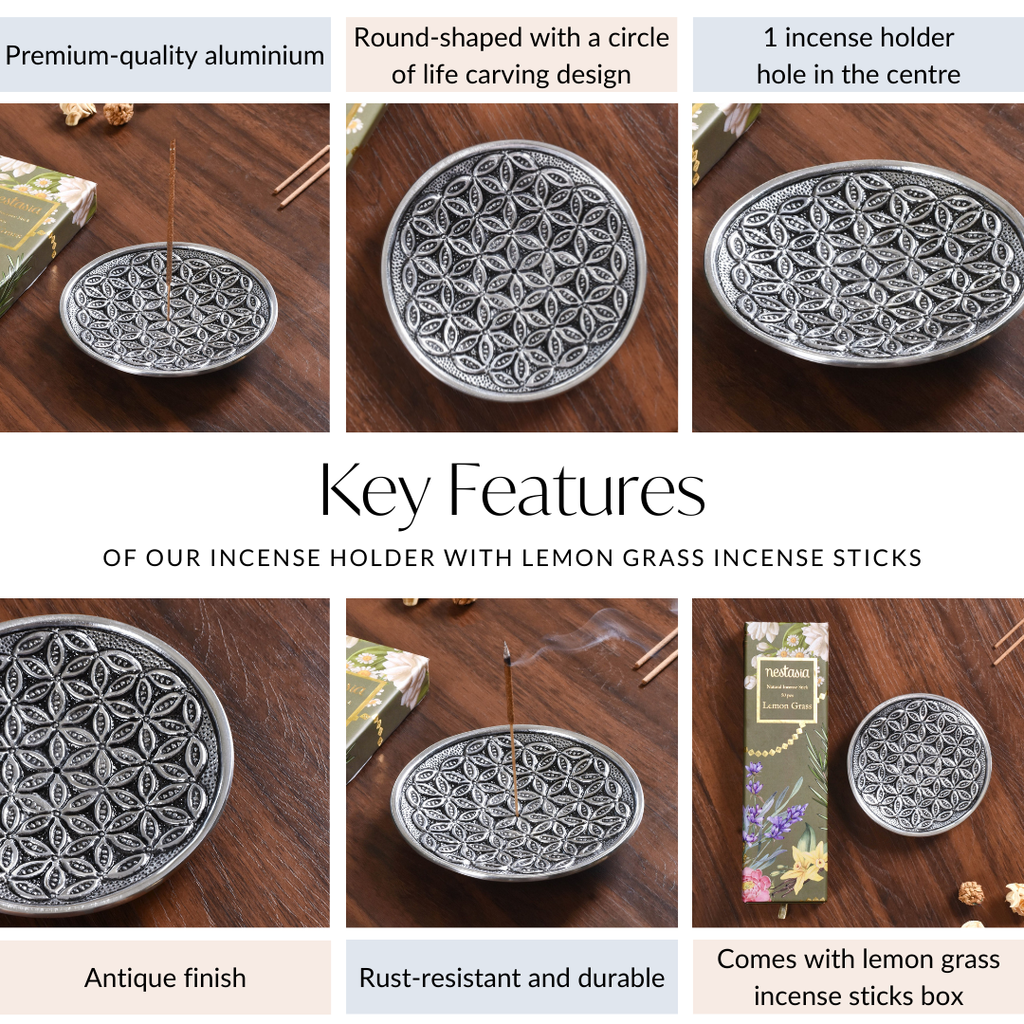Circle Of Life Engraved Incense Holder With Lemon Grass Incense Sticks