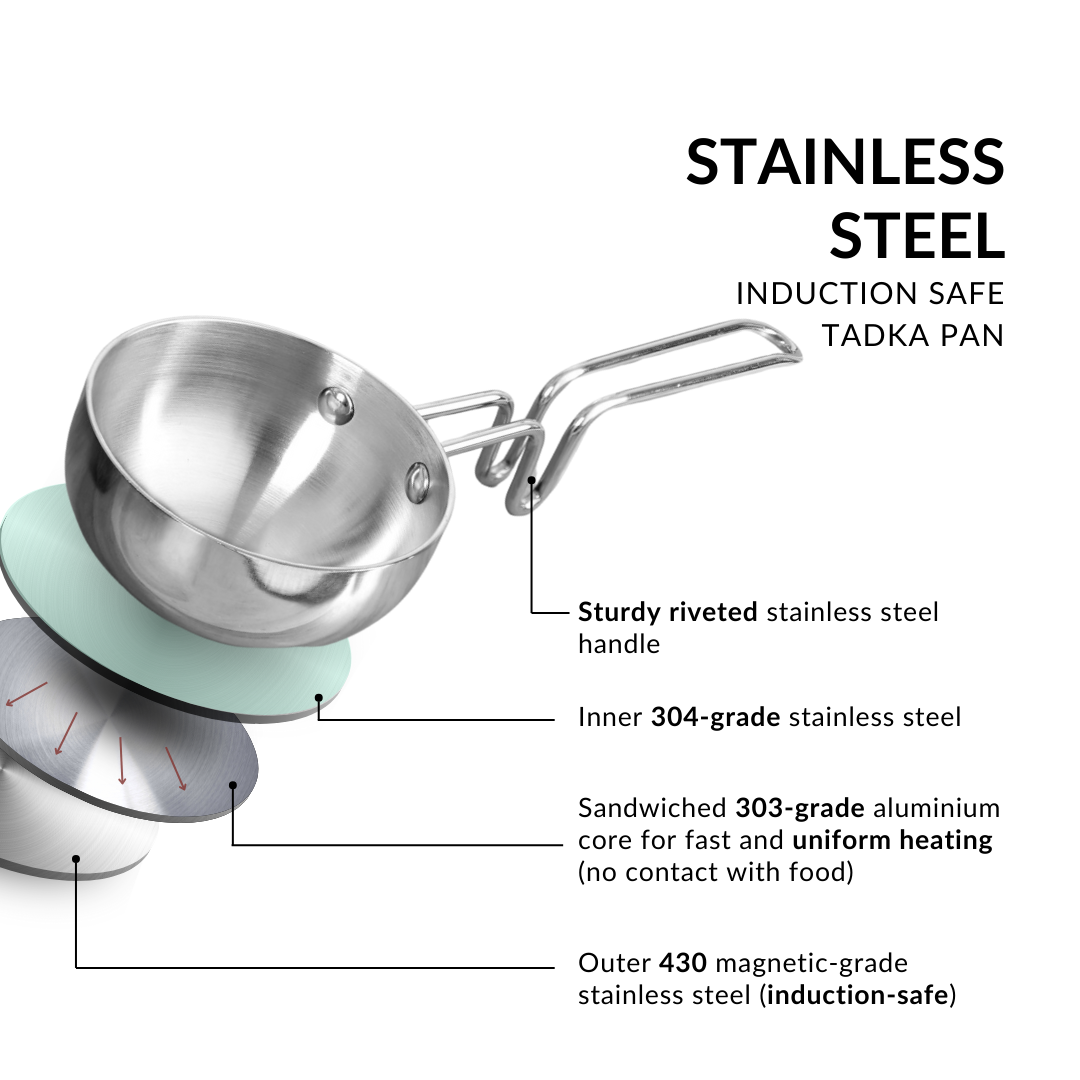 Induction Safe Tri Ply Stainless Steel Tadka Pan 540ml