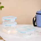 Insulated Lunch Bag And Glass Lunch Box Hamper Blue