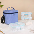 Insulated Lunch Bag And Glass Lunch Box Hamper Blue