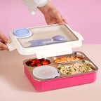 Bento Pink 4 Grid Stainless Steel Lunch Box For Office 950ml