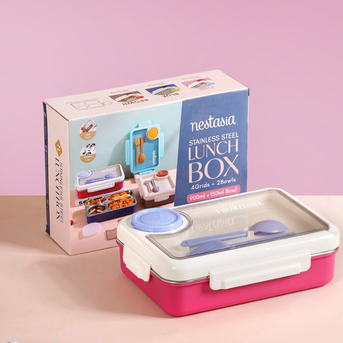 Bento Pink 4 Grid Stainless Steel Lunch Box For Office 950ml