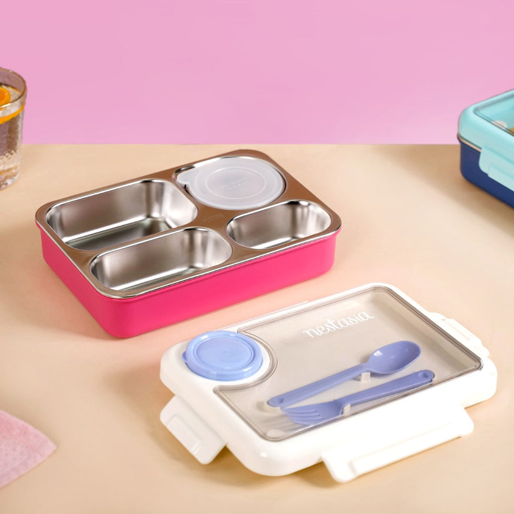Bento Pink 4 Grid Stainless Steel Lunch Box For Office 950ml
