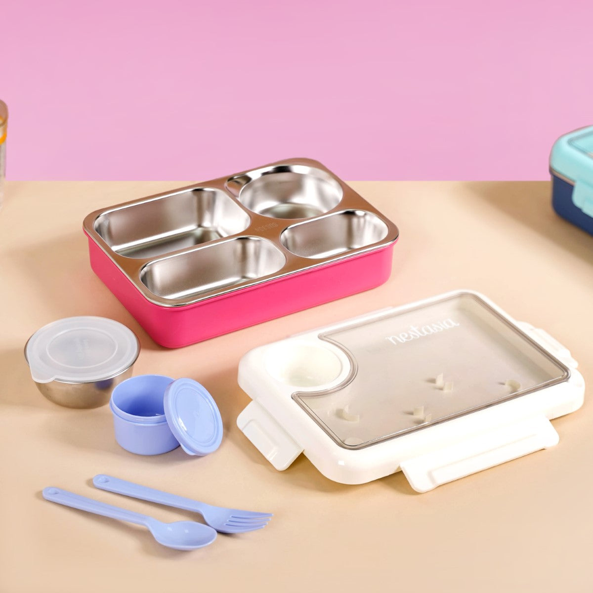 Bento Pink 4 Grid Stainless Steel Lunch Box For Office 950ml