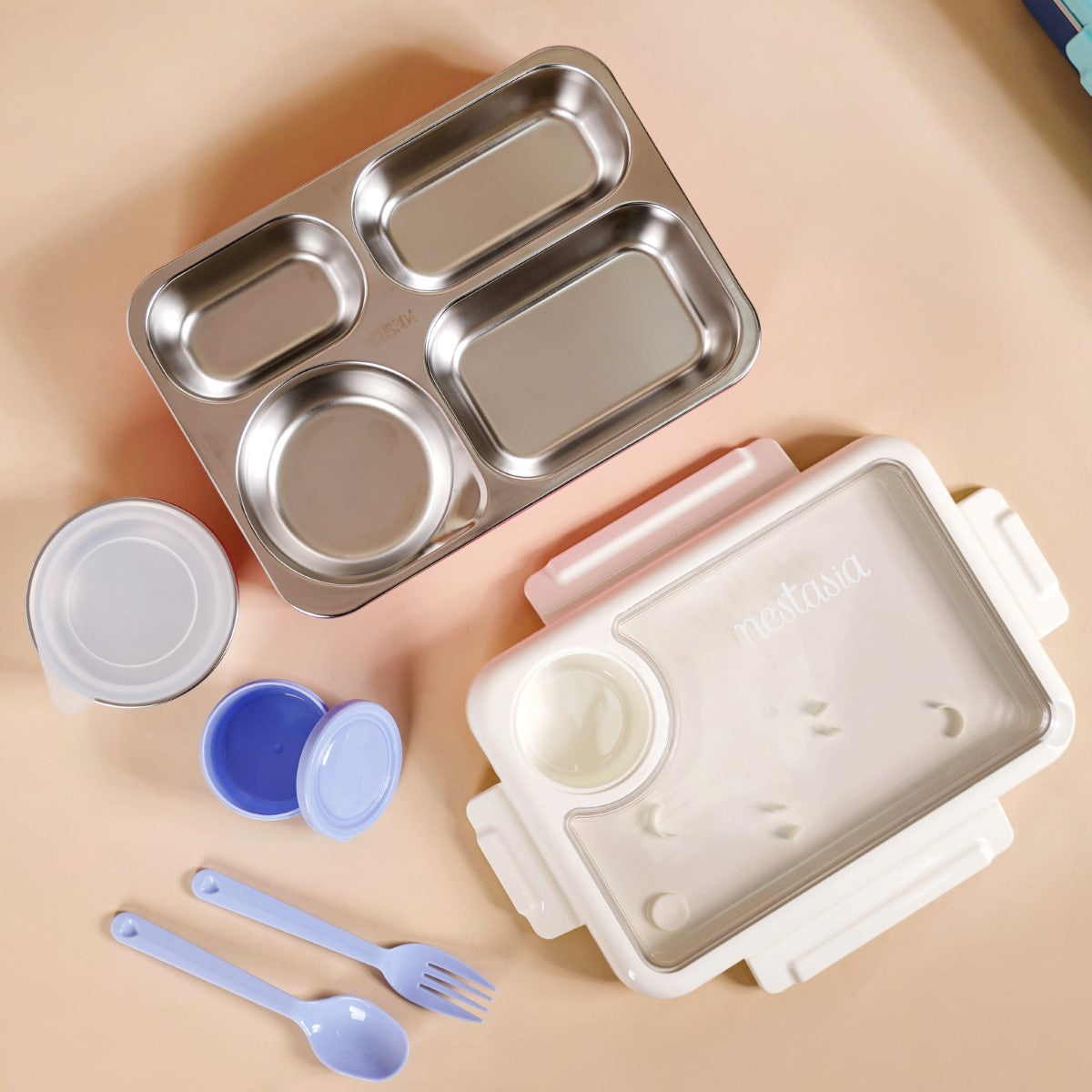 Bento Pink 4 Grid Stainless Steel Lunch Box For Office 950ml