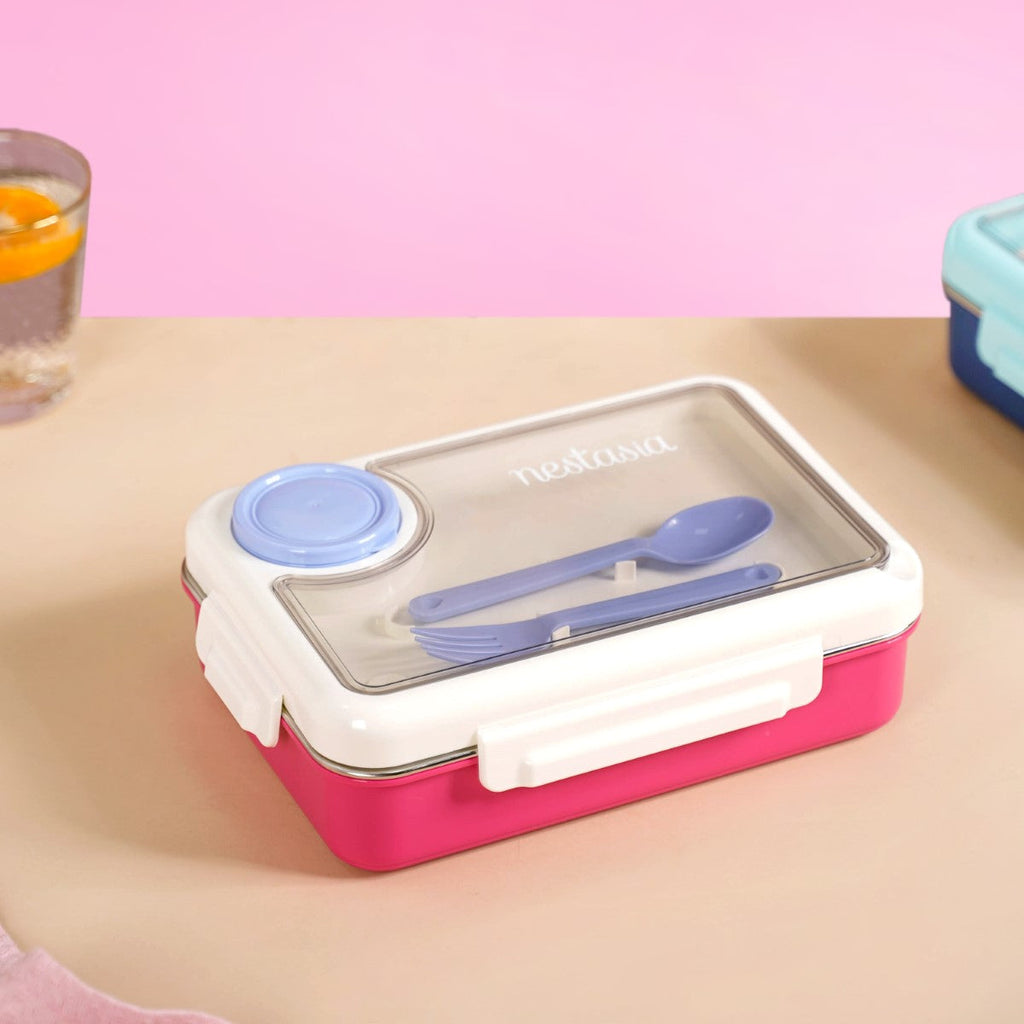 Bento Pink 4 Grid Stainless Steel Lunch Box For Office 950ml