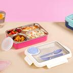 Bento Pink 4 Grid Stainless Steel Lunch Box For Office 950ml