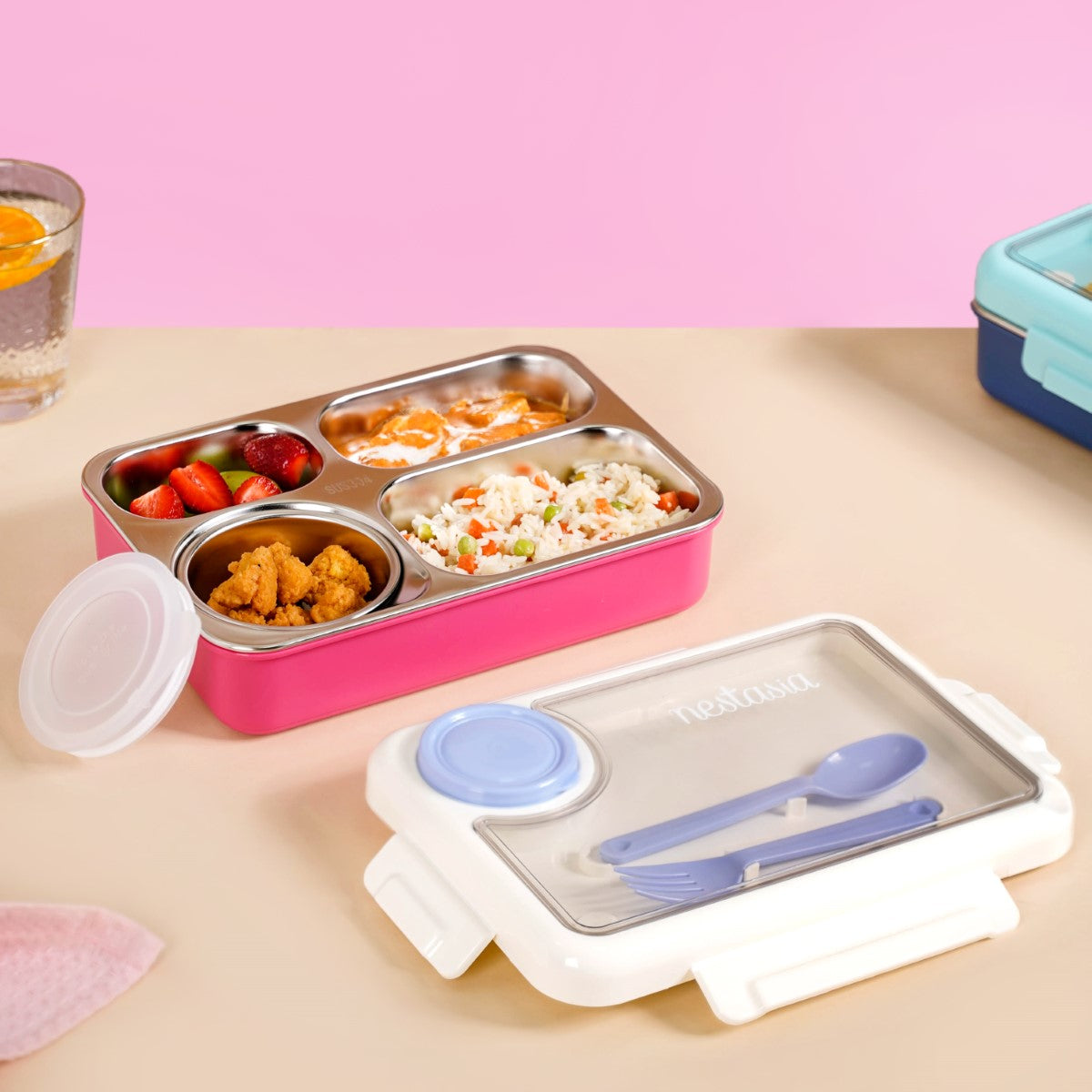 Bento Pink 4 Grid Stainless Steel Lunch Box For Office 950ml