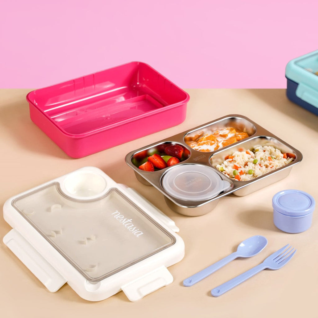 Bento Pink 4 Grid Stainless Steel Lunch Box For Office 950ml