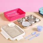 Bento Pink 4 Grid Stainless Steel Lunch Box For Office 950ml