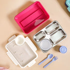 Bento Pink 4 Grid Stainless Steel Lunch Box For Office 950ml