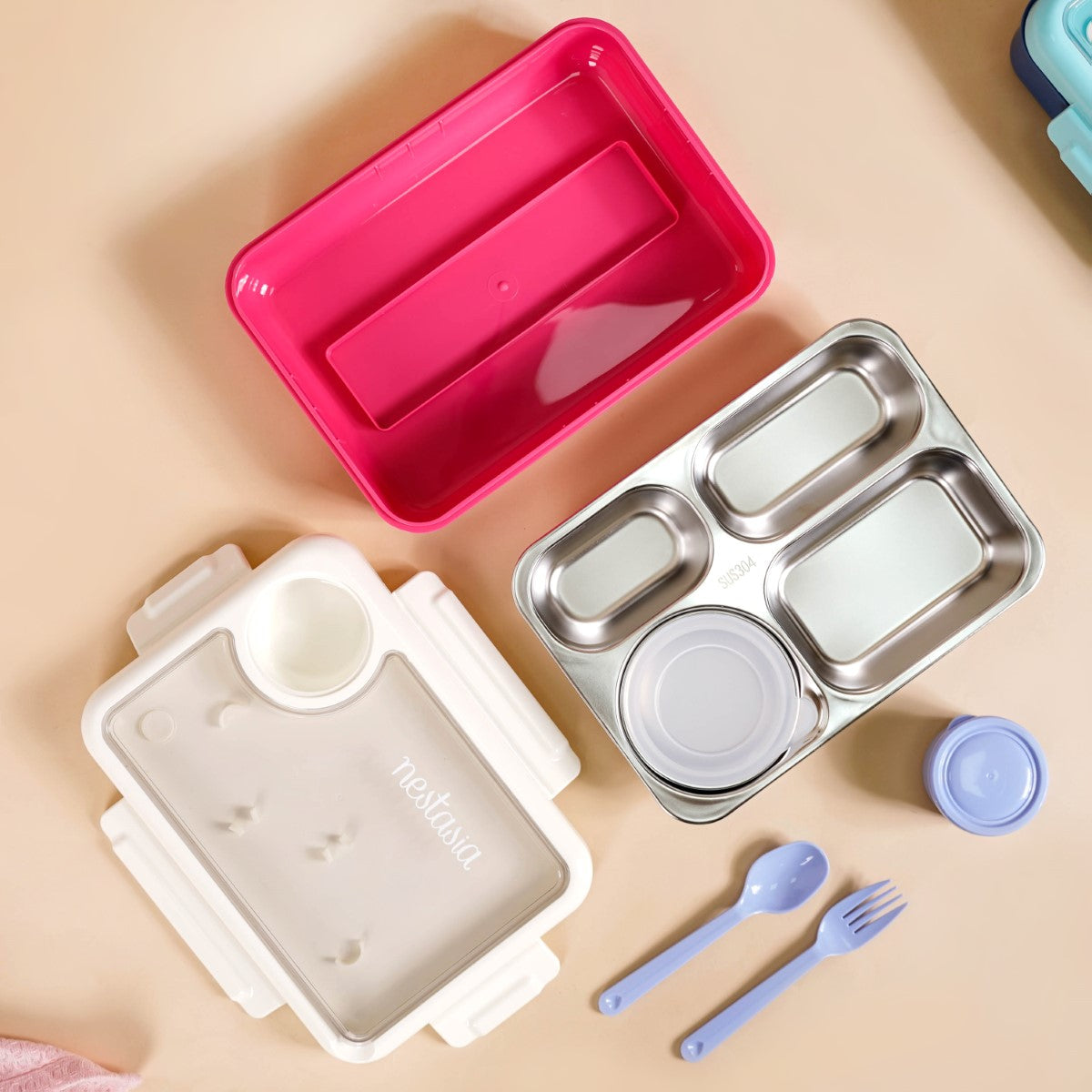 Bento Pink 4 Grid Stainless Steel Lunch Box For Office 950ml