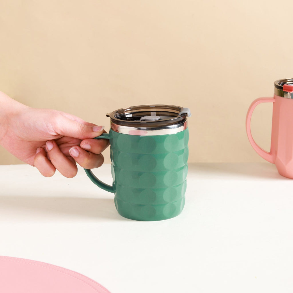 Coffee Mug With Lid Set Of 2 Green 400ml