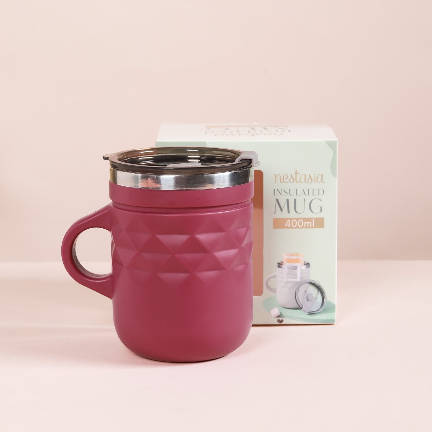 Portable Coffee Mug With Lid Set Of 2 Magenta 400ml