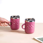 Portable Coffee Mug With Lid Set Of 2 Magenta 400ml