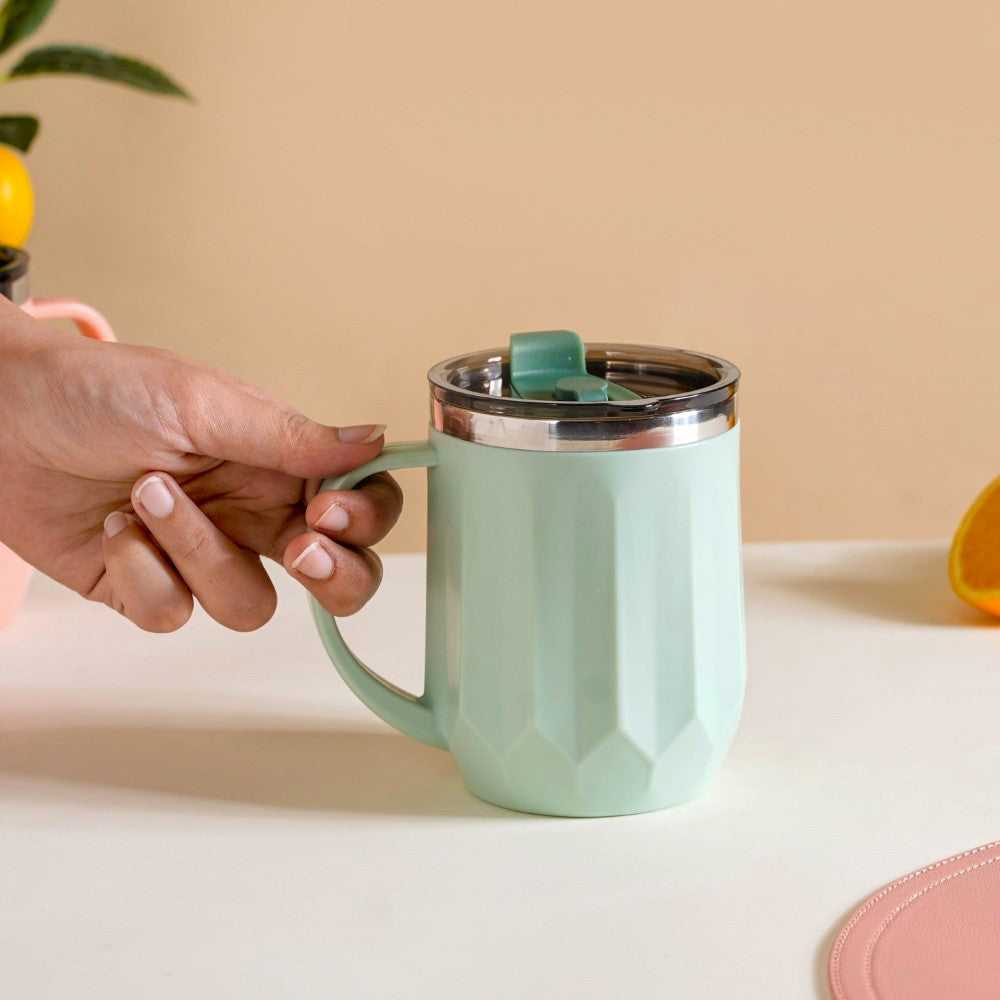 Couples Coffee Mug With Lid Set of 2 Mint Green 400ml