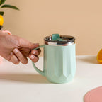 Couples Coffee Mug With Lid Set of 2 Mint Green 400ml