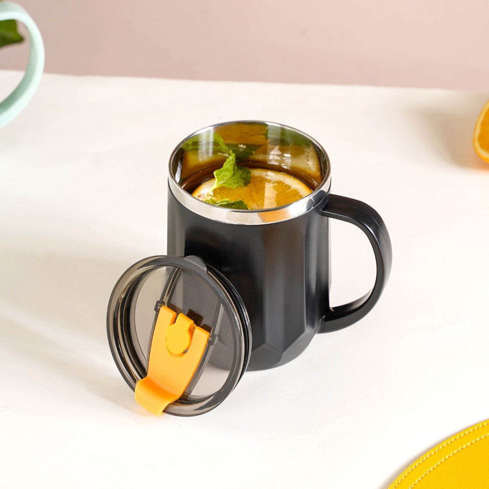 Desk Coffee Mug With Lid Set Of 2 Black 400ml