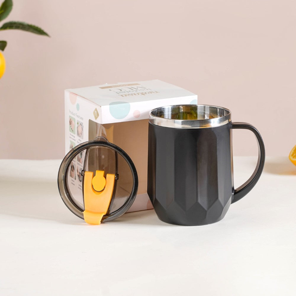 Desk Coffee Mug With Lid Set Of 2 Black 400ml