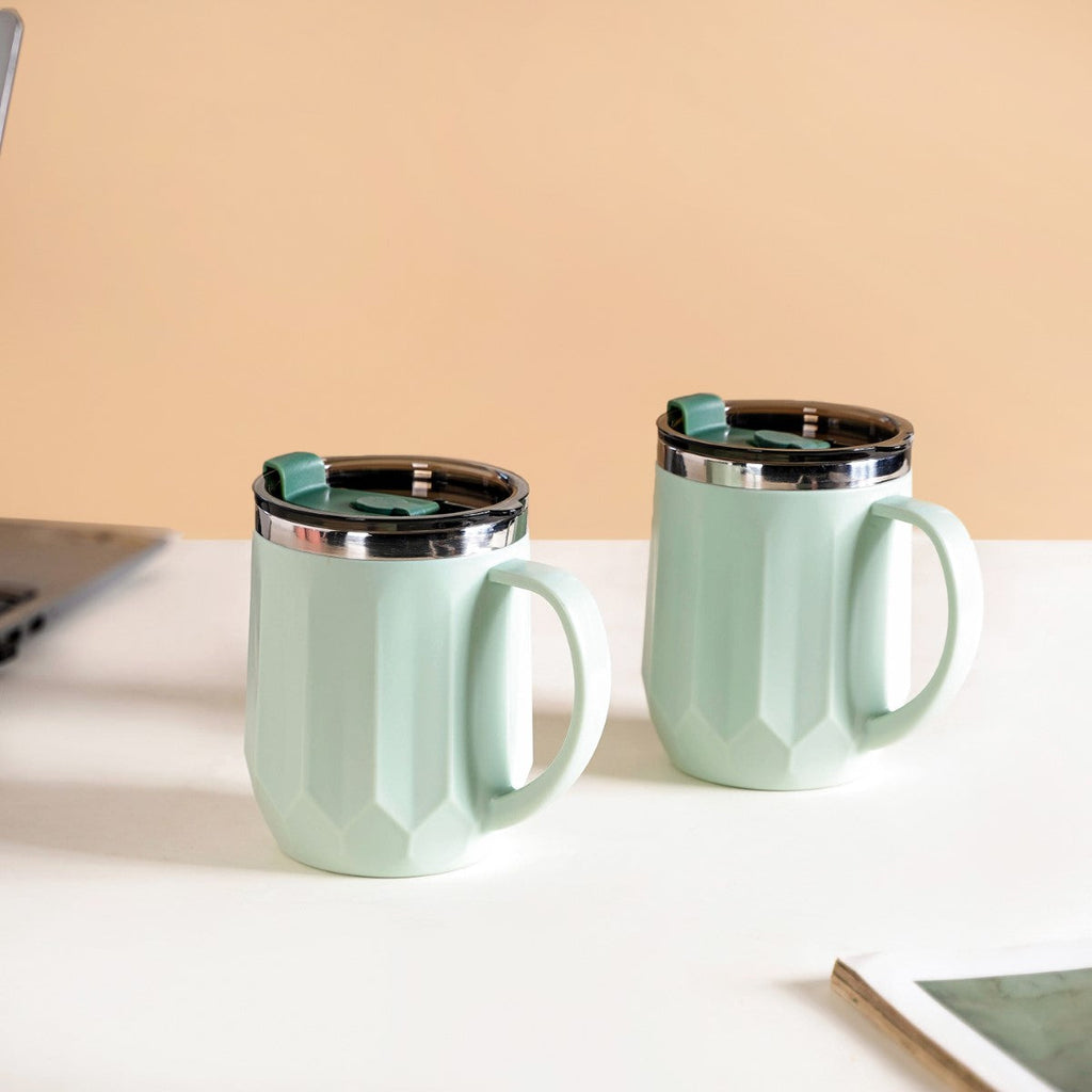Couples Coffee Mug With Lid Set of 2 Mint Green 400ml