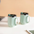 Couples Coffee Mug With Lid Set of 2 Mint Green 400ml