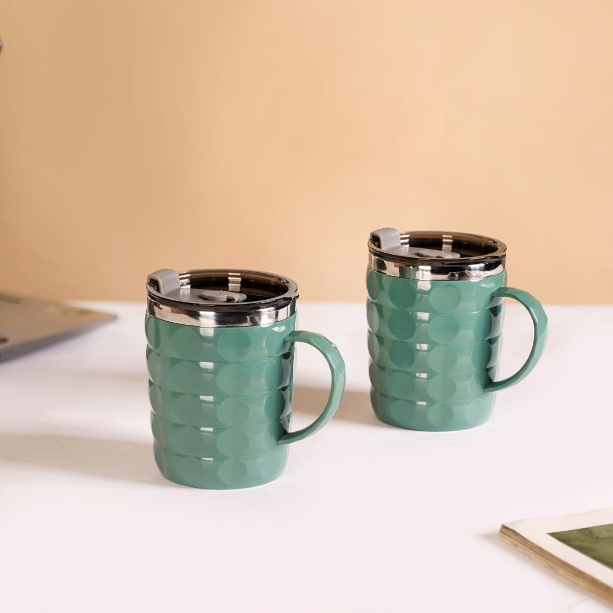 Coffee Mug With Lid Set Of 2 Green 400ml