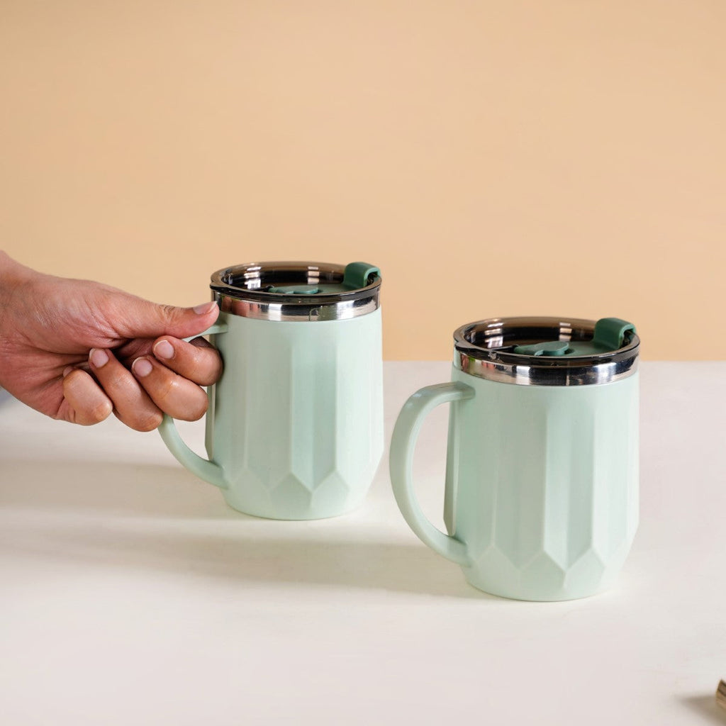 Couples Coffee Mug With Lid Set of 2 Mint Green 400ml
