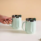 Couples Coffee Mug With Lid Set of 2 Mint Green 400ml