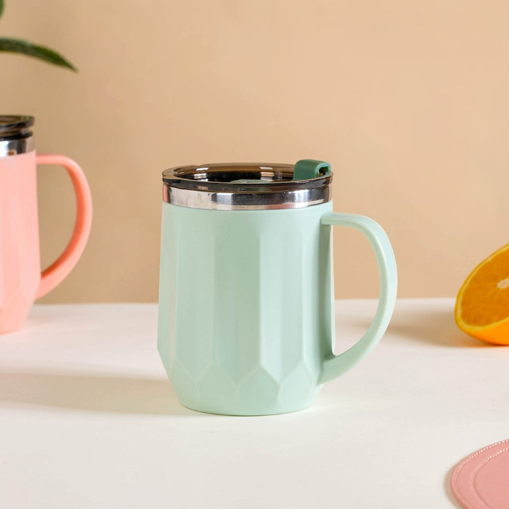 Couples Coffee Mug With Lid Set of 2 Mint Green 400ml