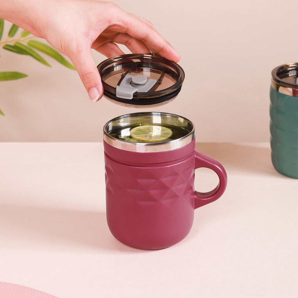 Portable Coffee Mug With Lid Set Of 2 Magenta 400ml