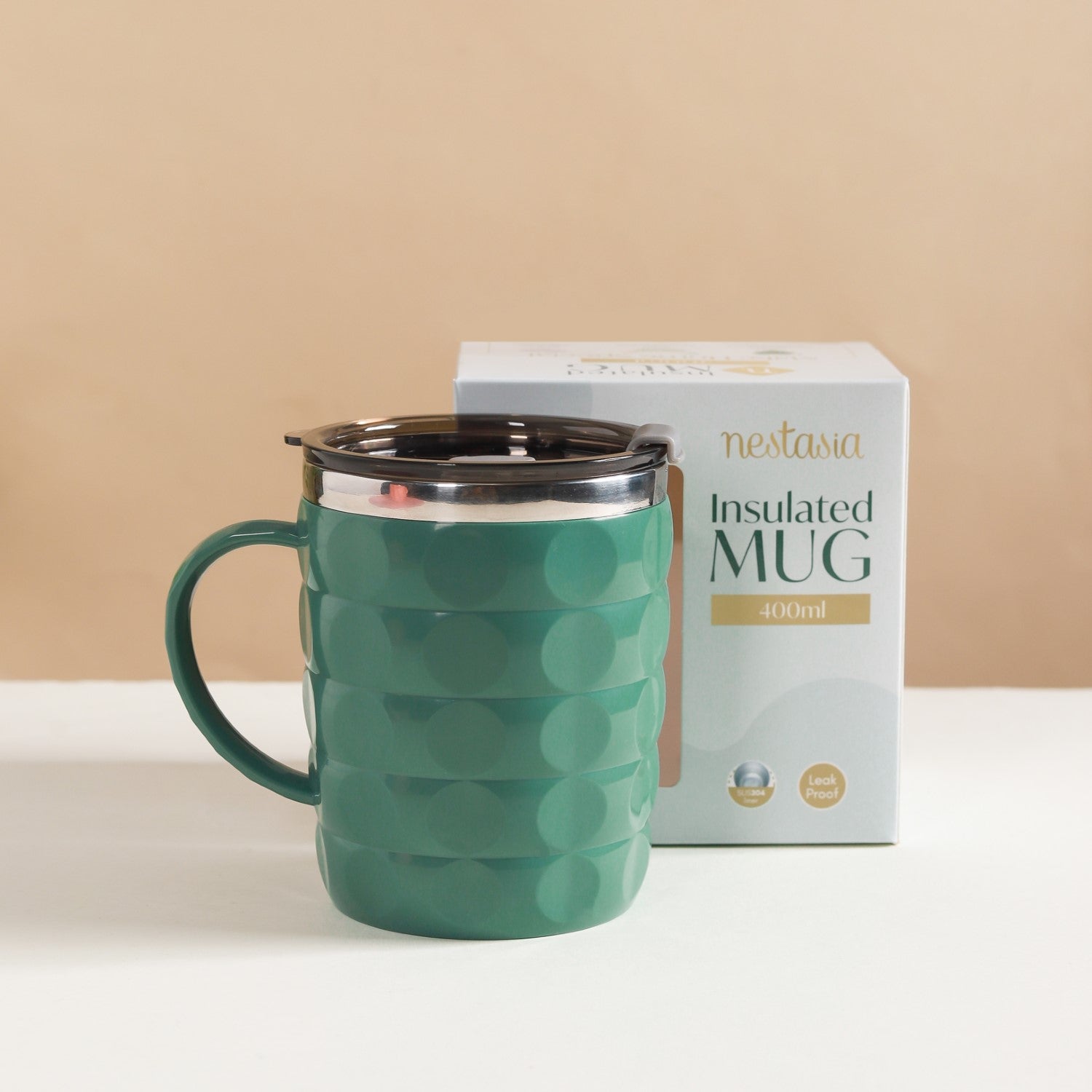Coffee Mug With Lid Set Of 2 Green 400ml