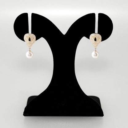 Iridescent Twist And Pearl Drop Earrings Gold