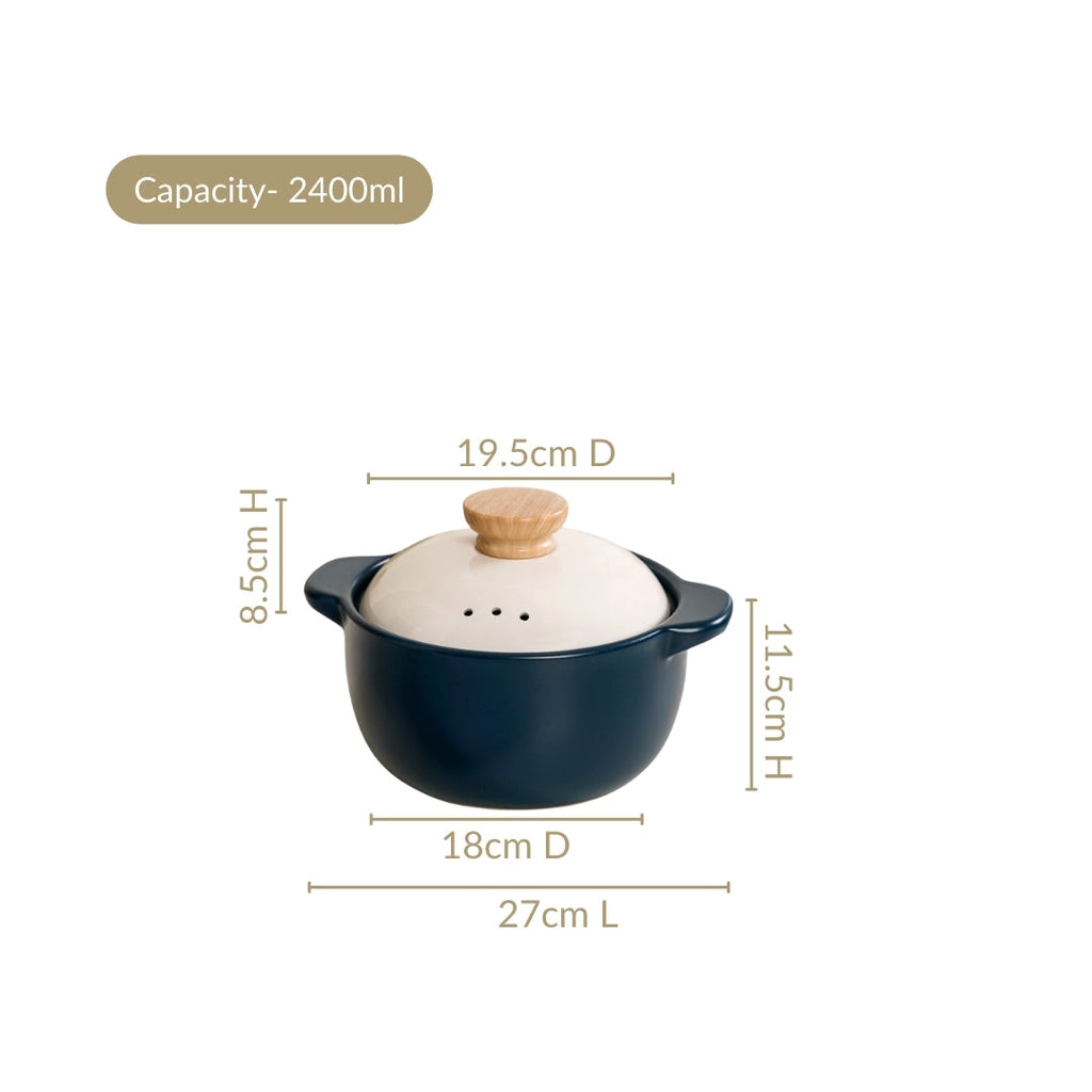Cera Ceramic Cooking Pot With Lid Teal 2400ml