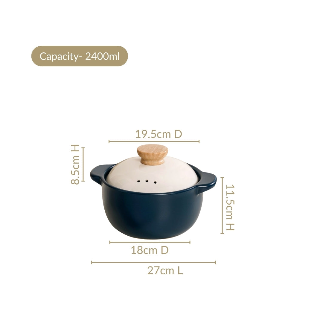 Cera Ceramic Cooking Pot With Lid Teal 2400ml