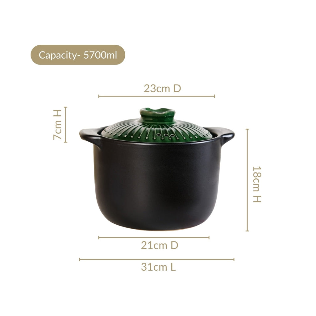 Botanica Ceramic Cooking Pot With Lid Green 5700ml