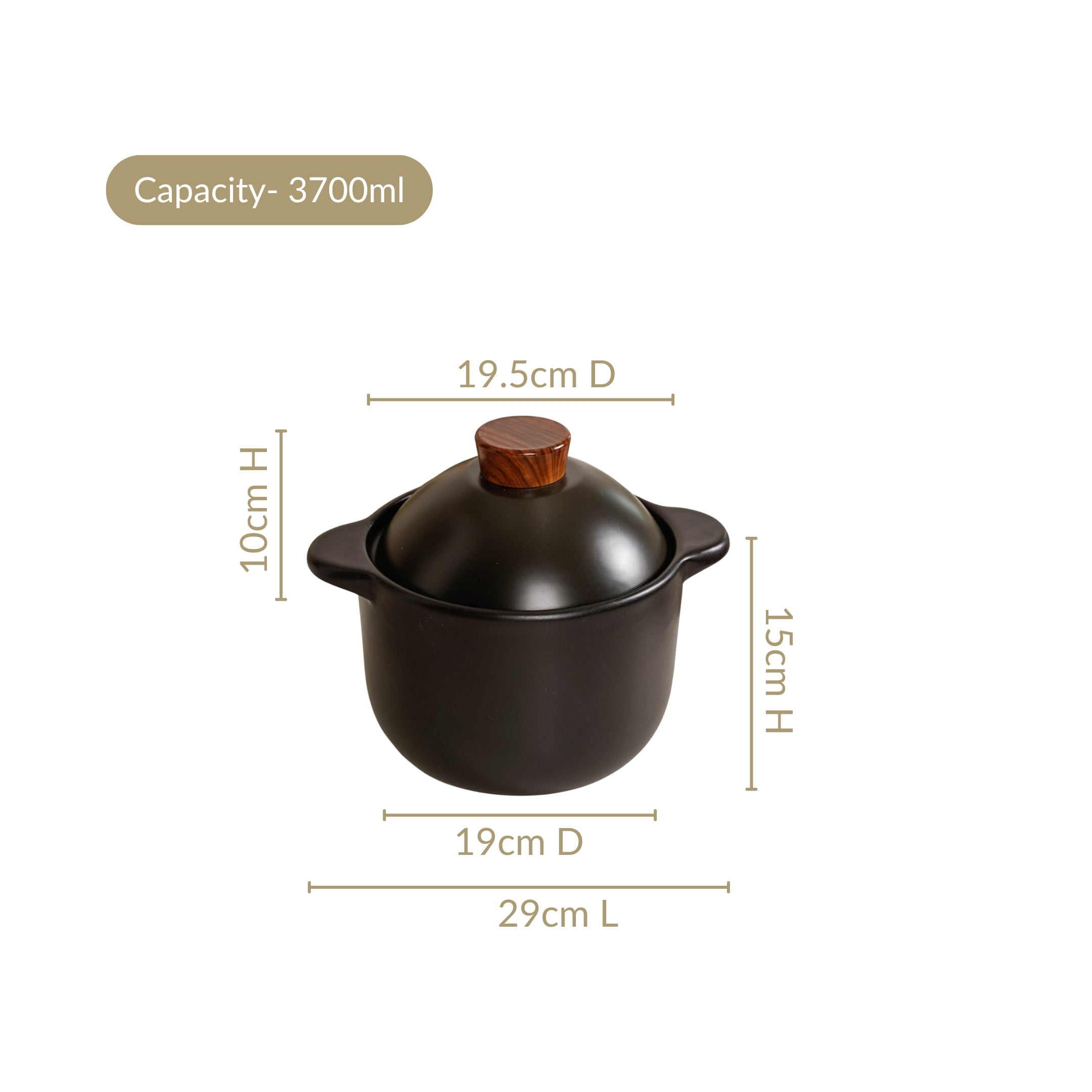 Maison Black Ceramic Cooking Pot With Lid 3700ml