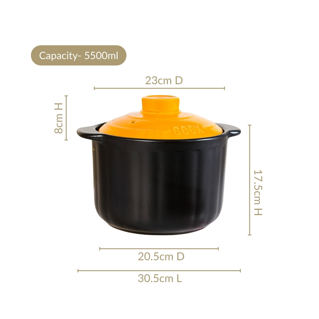 Ceramic Braising Cookpot With Orange Dome Lid 5500ml