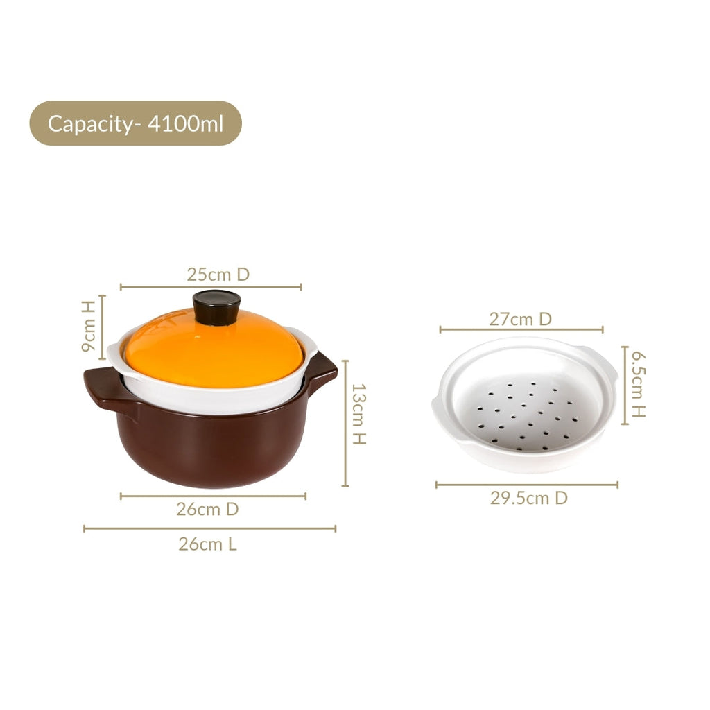 Clementine Japanese Style Ceramic Cooking Pot With Steamer 4100ml