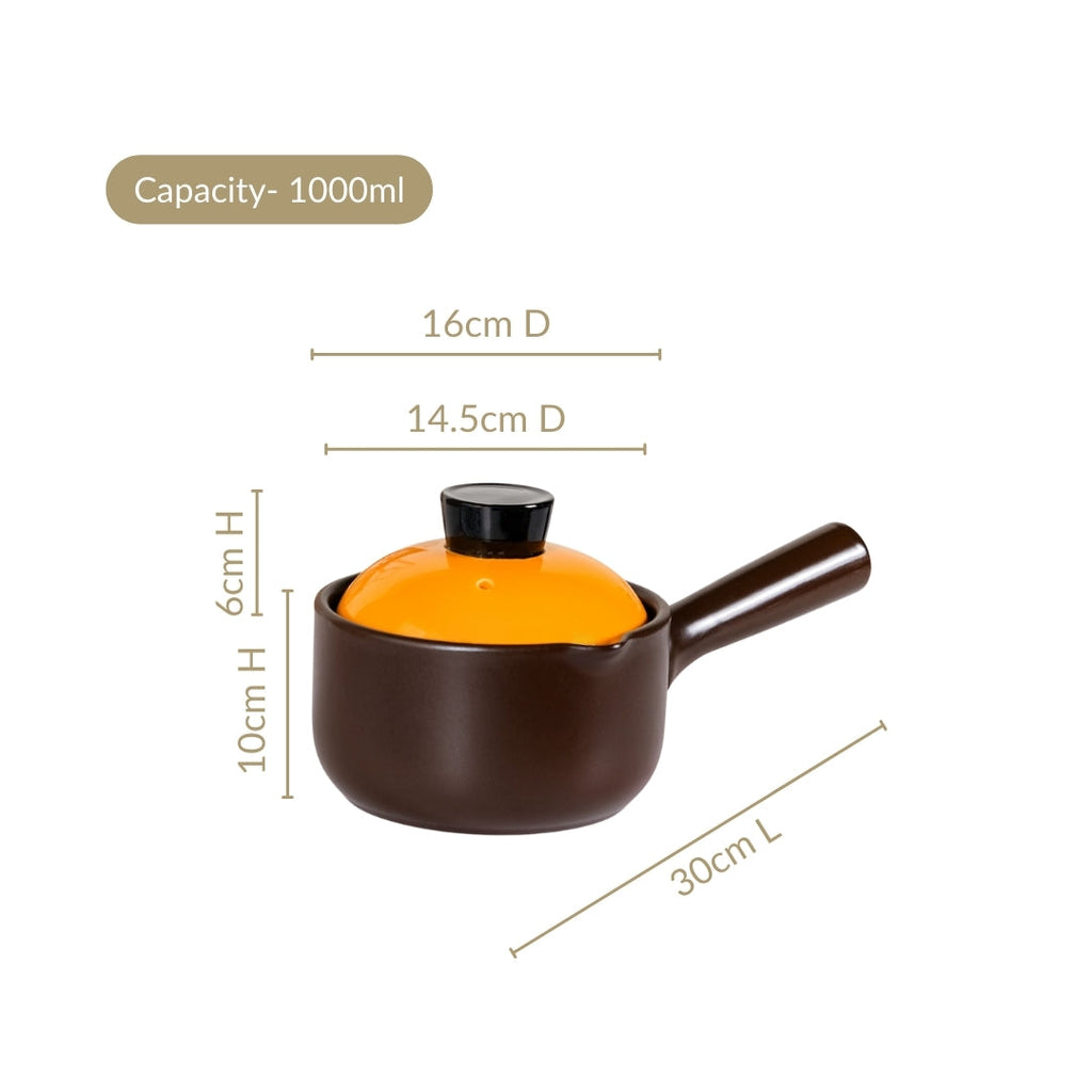 Amber Ceramic Sauce Pan With Handle And Lid 1000ml
