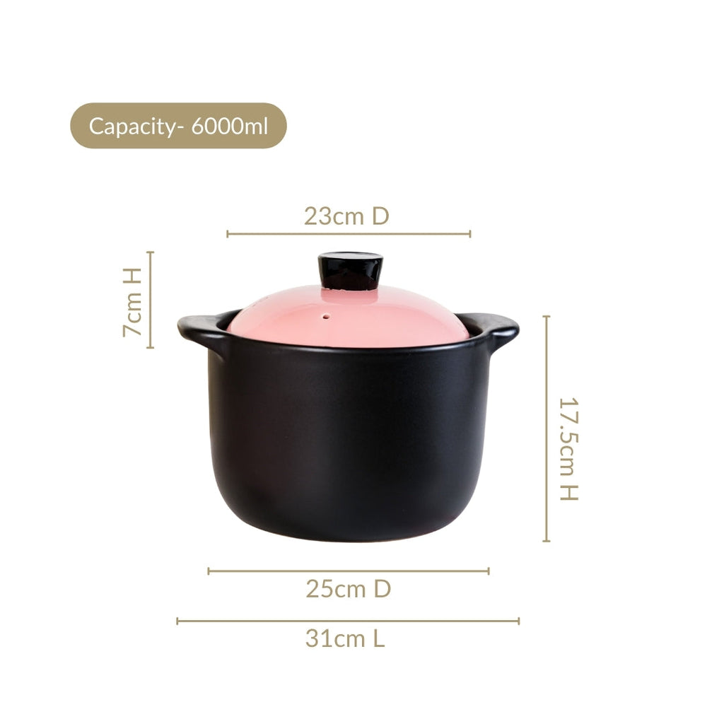 Flamora Big Ceramic Pot With Lid Pink Black 6000ml