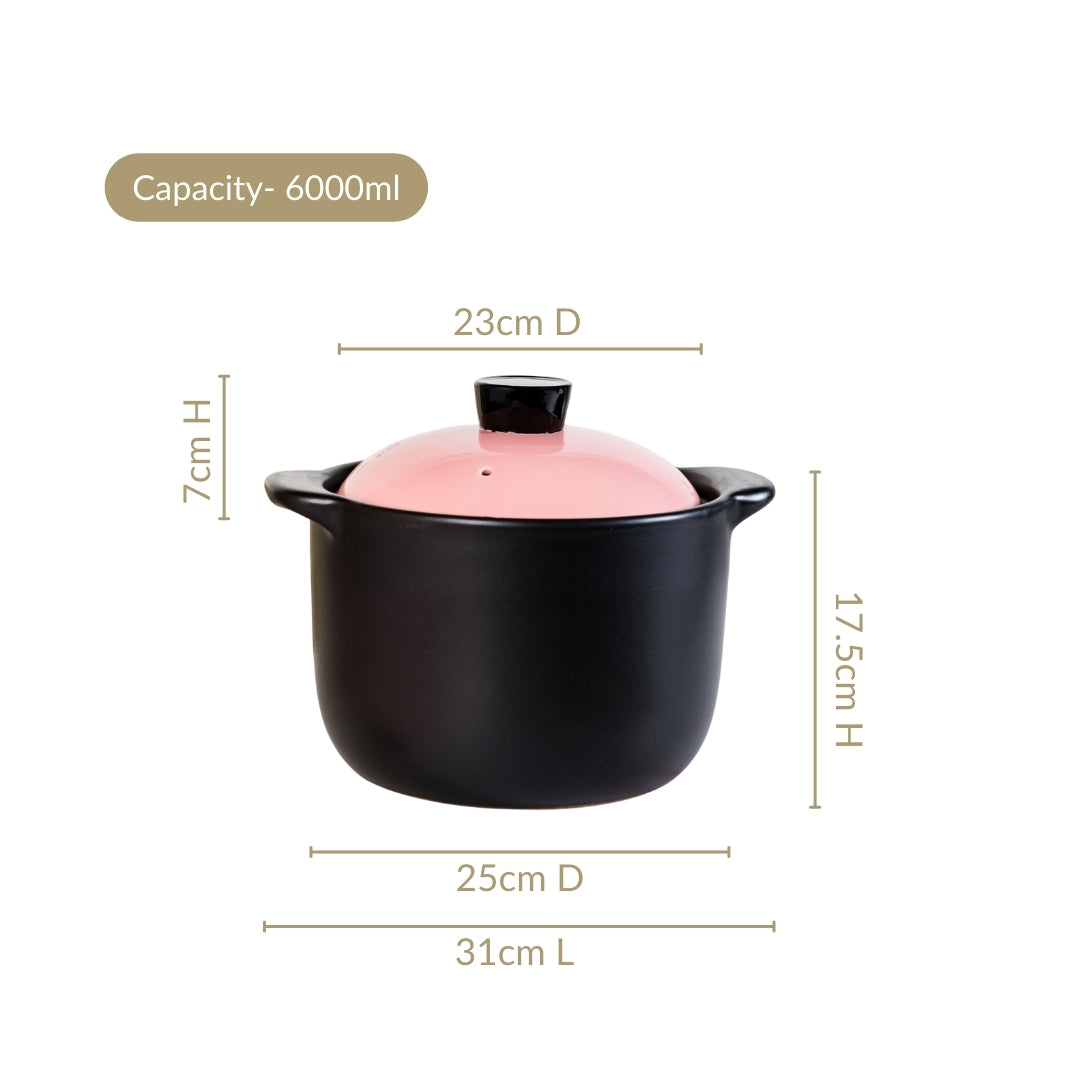 Flamora Big Ceramic Pot With Lid Pink Black 6000ml